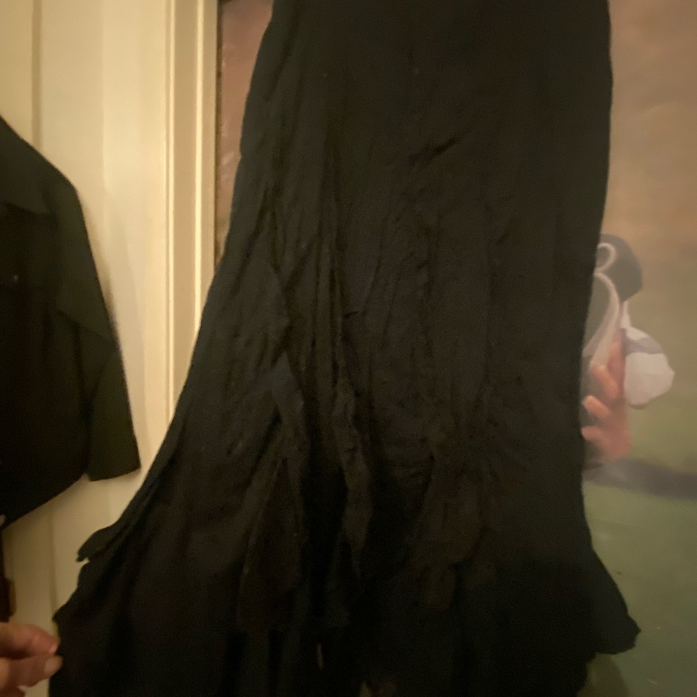 Boho layered black cotton maxi skirt